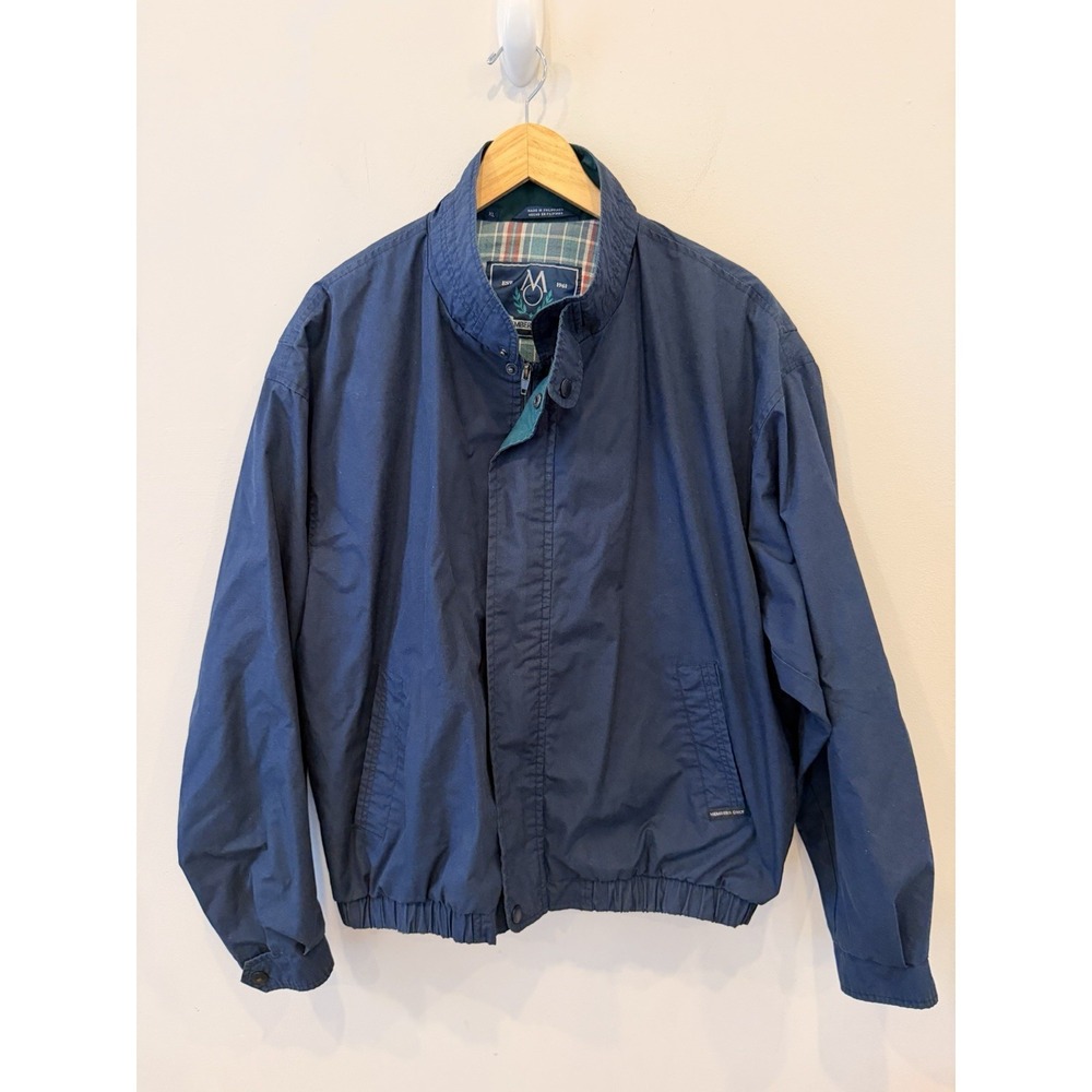 Members Only Mens Bomber Jacket Navy Blue Plaid Lined Zip Front XL